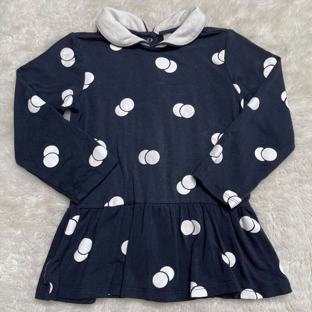 Armani Baby Blue White Polka Dot Peter Pan Collar Long Sleeve Dress 18 Months
